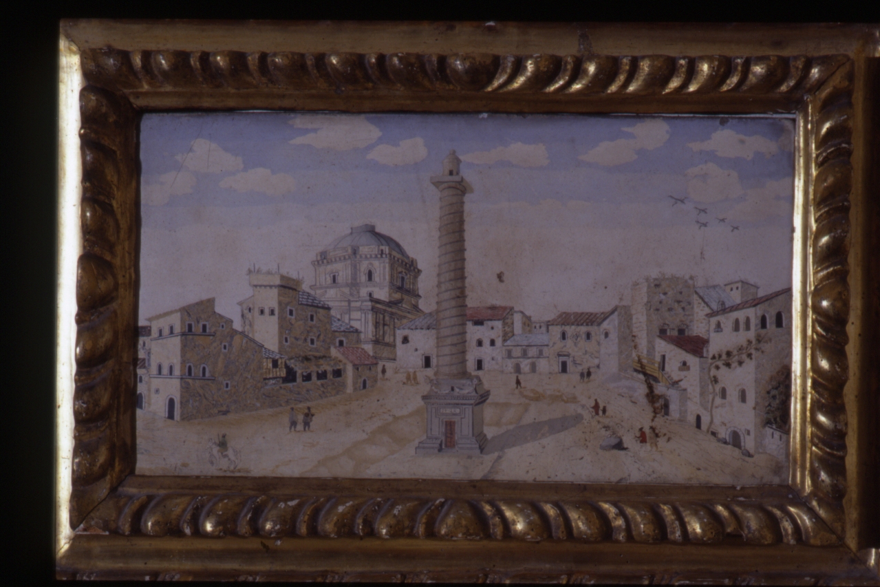 veduta di Roma con la Colonna traiana (dipinto) - ambito emiliano (ultimo quarto sec. XVII)