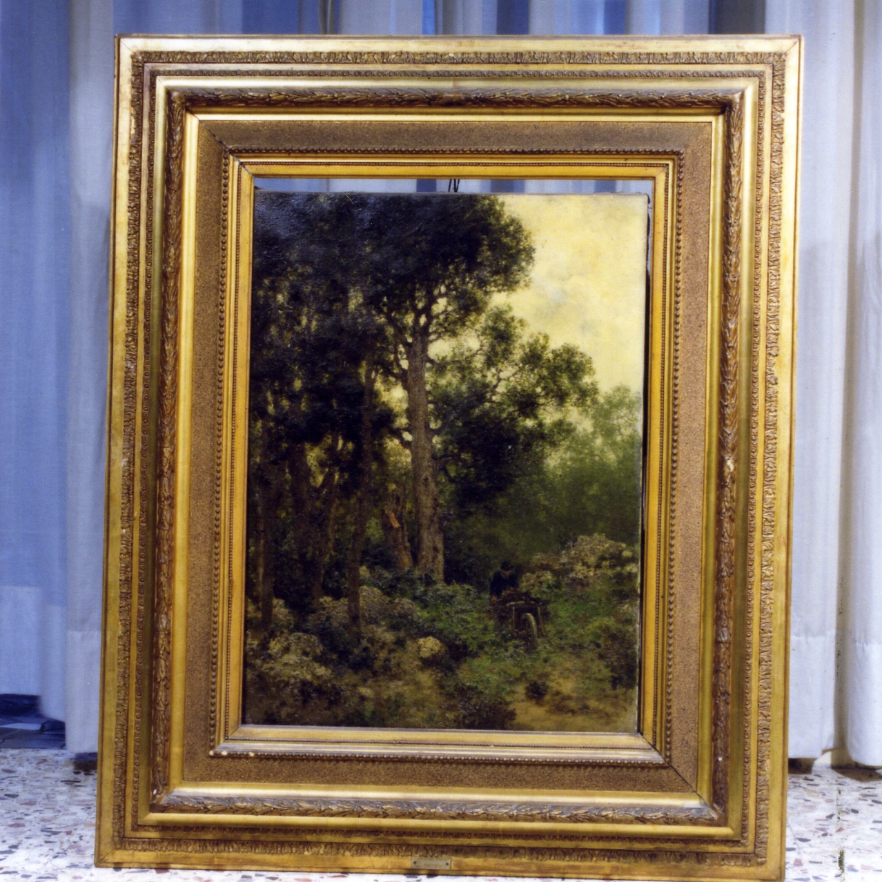 paesaggio con bosco e arrotino (dipinto) di Cortese Federico (seconda metà sec. XIX)