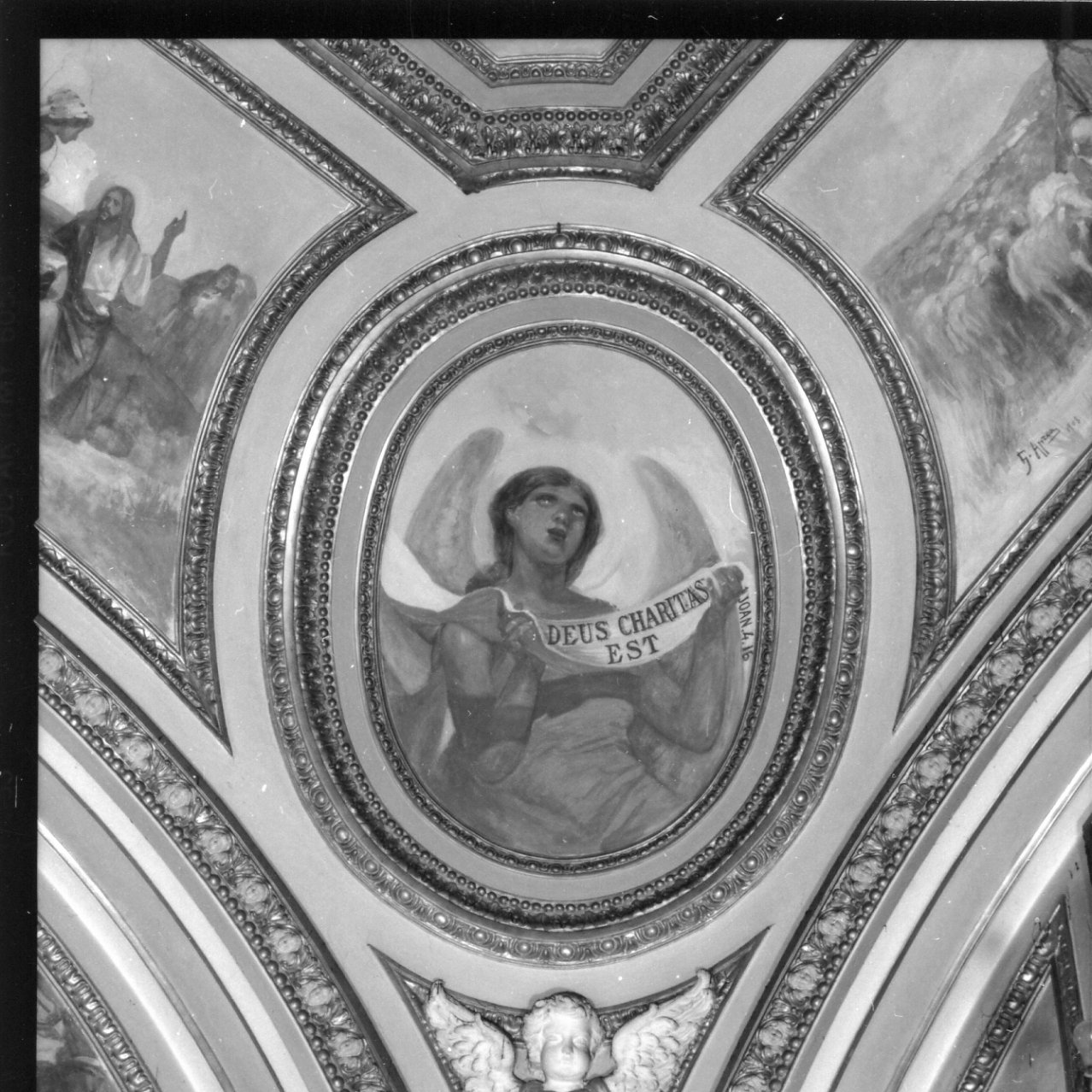angelo con cartiglio (dipinto) di Aprea Giuseppe (sec. XX)