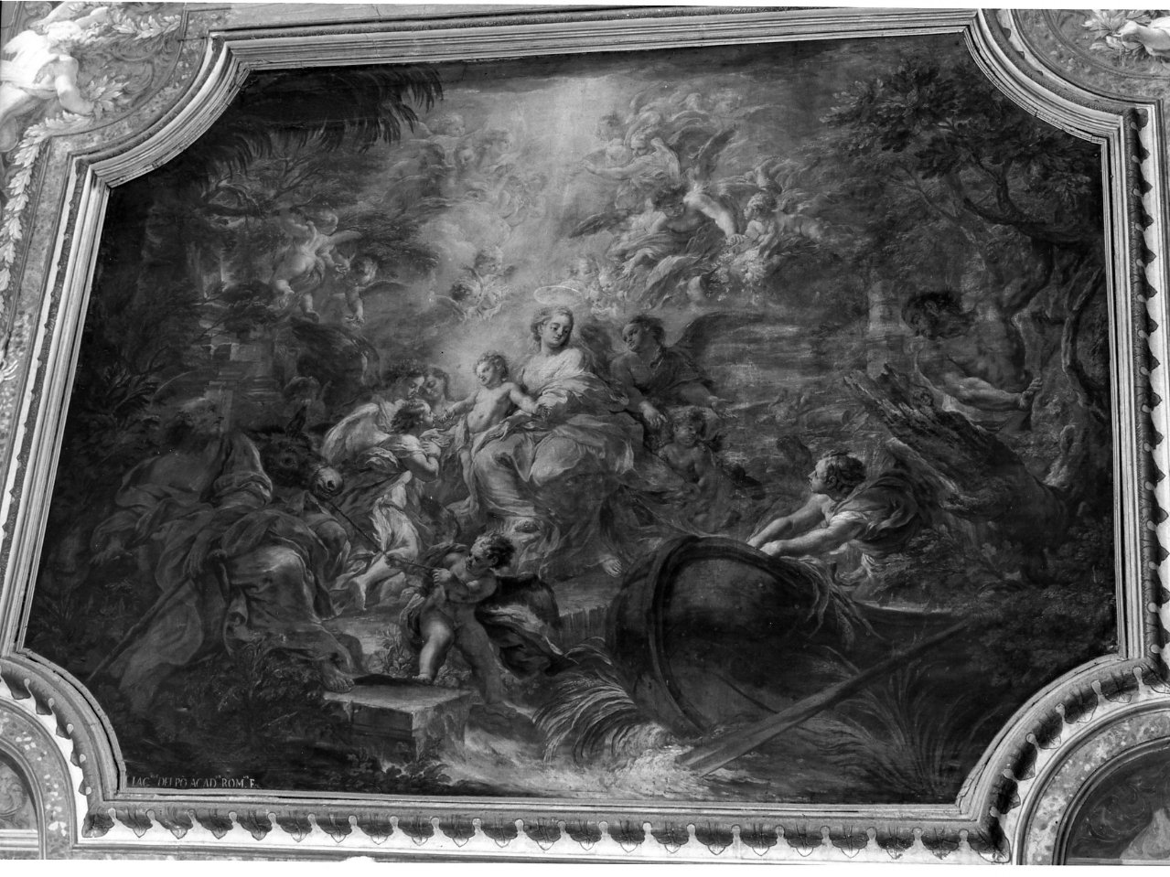 riposo nella fuga in Egitto (dipinto) di Del Po Giacomo (sec. XVIII)