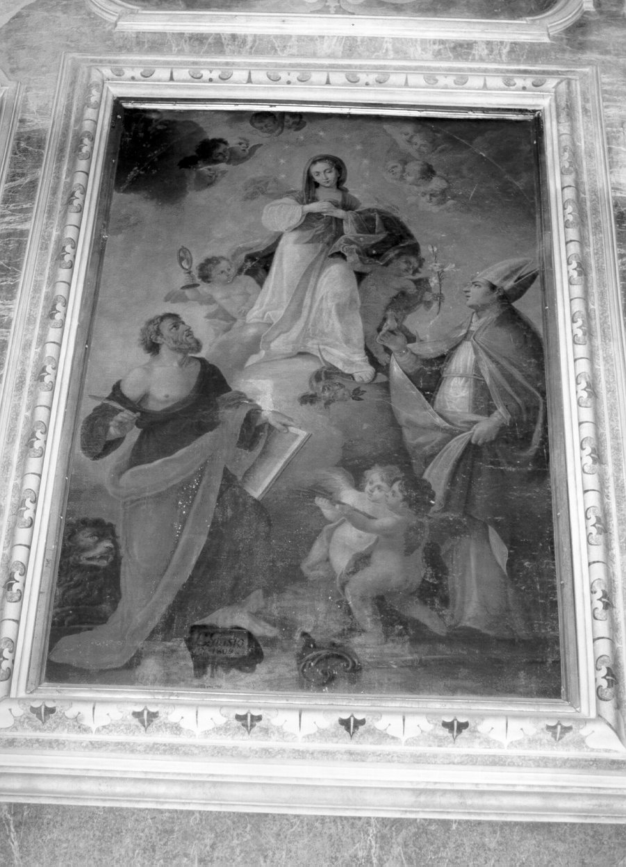 Madonna con San Marco e San Gennaro (dipinto) di Giusto Lorenzo (sec. XIX)