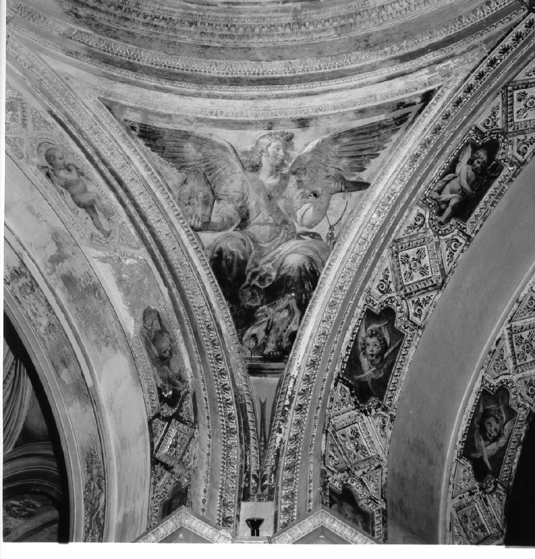 angelo con simbolo (dipinto, elemento d'insieme) di Beltrano Agostino (prima metà sec. XVI)