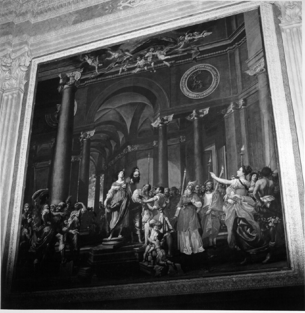 Giuditta mostra al popolo la testa di Oloferne (dipinto, ciclo) di Caselli Francesco Maria (prima metà sec. XVI)
