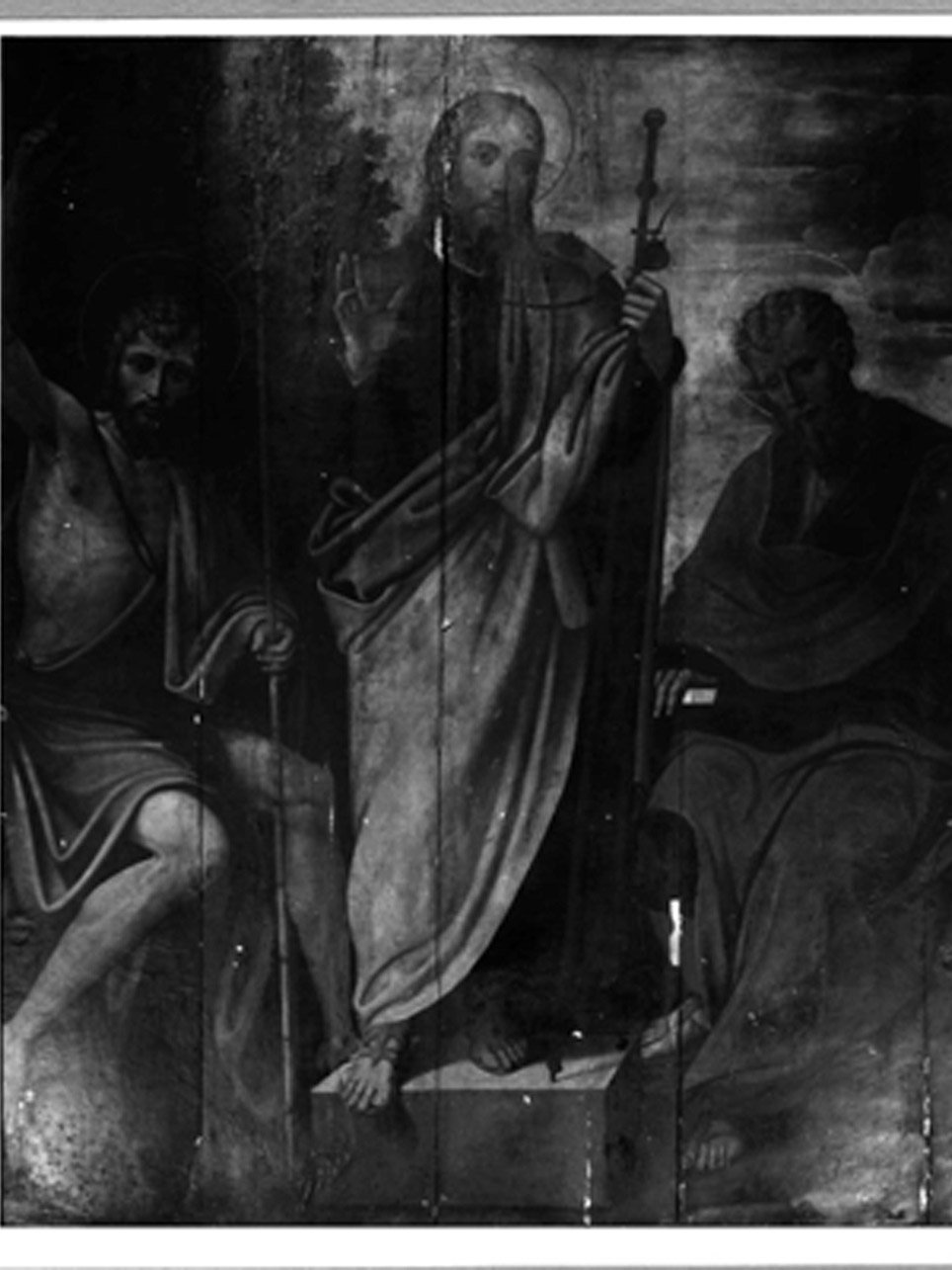 SAN GIACOMO MAGGIORE CON SAN GIOVANNI BATTISTA E SAN PIETRO (DIPINTO) - AMBITO NAPOLETANO (FINE Sec. XVI)