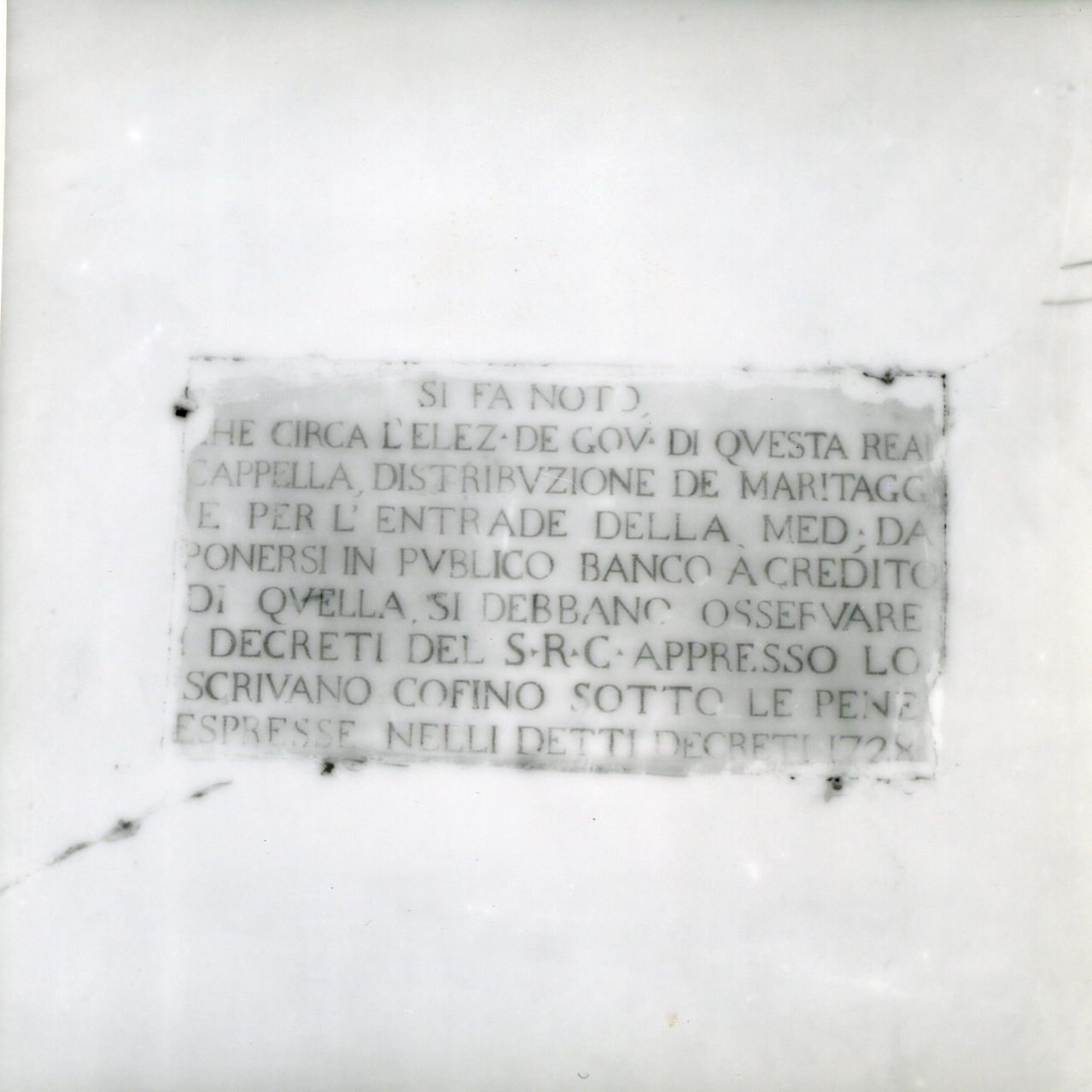 lapide - documentaria - ambito napoletano (SECONDO QUARTO sec. XVIII)