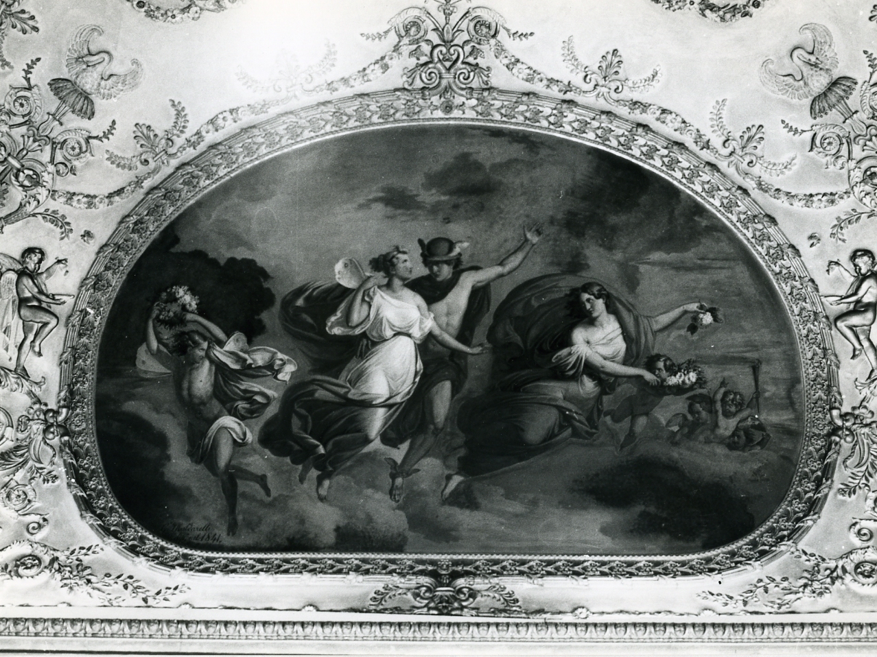Psiche ascende all'Olimpo con Mercurio Aurora e Zefiro (dipinto, elemento d'insieme) di Maldarelli Gennaro (sec. XIX)