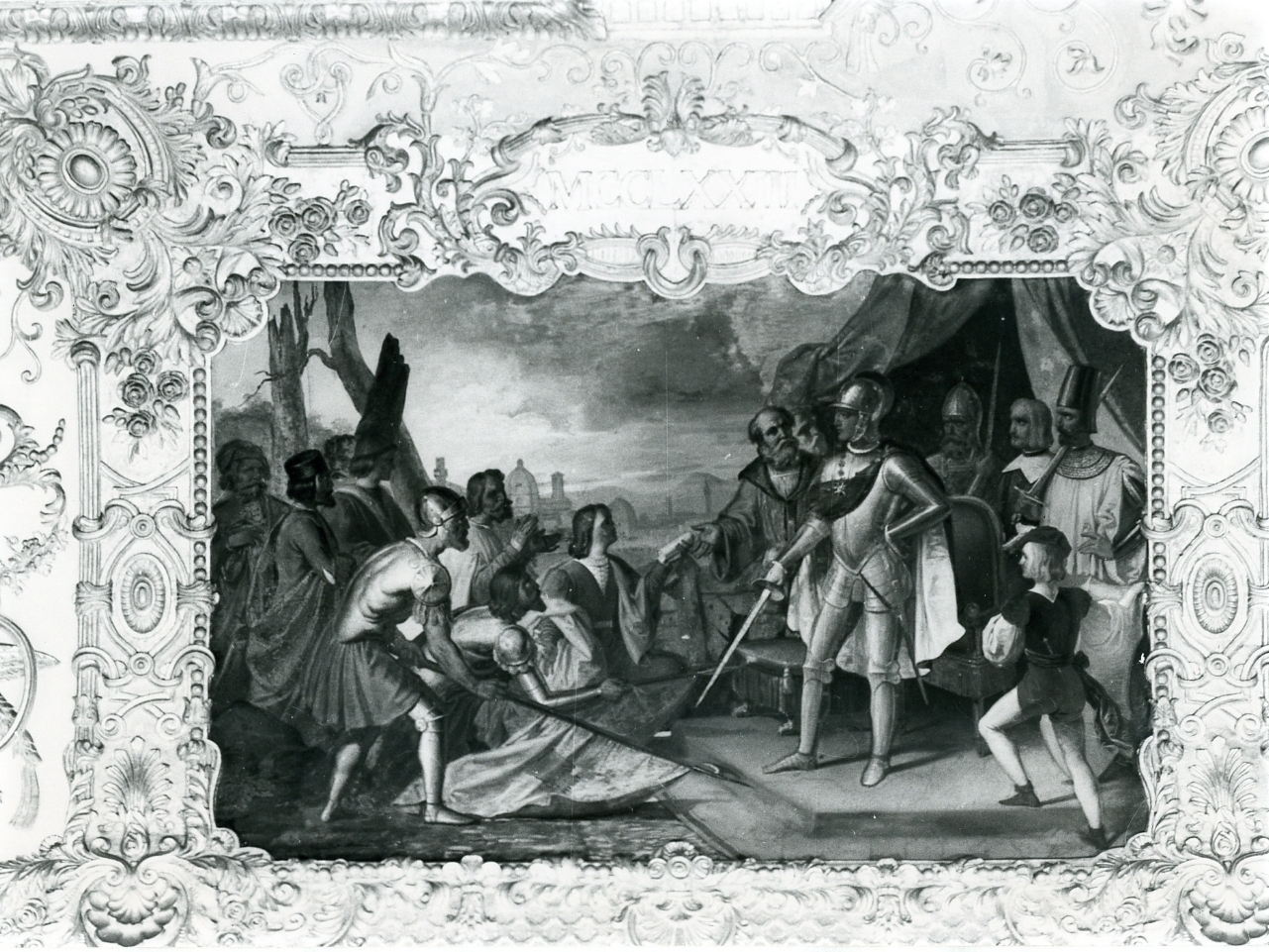 legati del pontefice offrono la corona a Carlo d'Angiò (dipinto) di Guerra Camillo (sec. XIX)