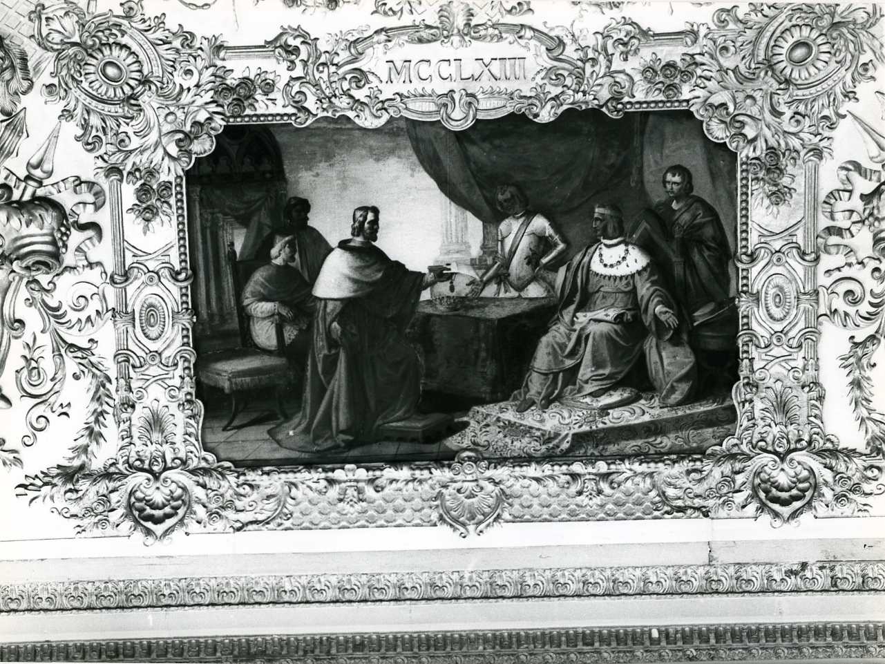Carlo d'Angiò riceve l'omaggio dalle città Guelfe (dipinto) di Guerra Camillo (sec. XIX)