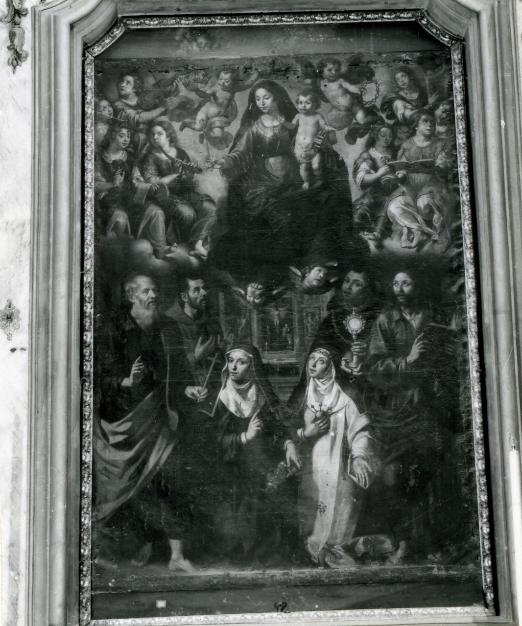 Madonna con Bambino e Santi (dipinto) di Borghese Ippolito (sec. XVII)