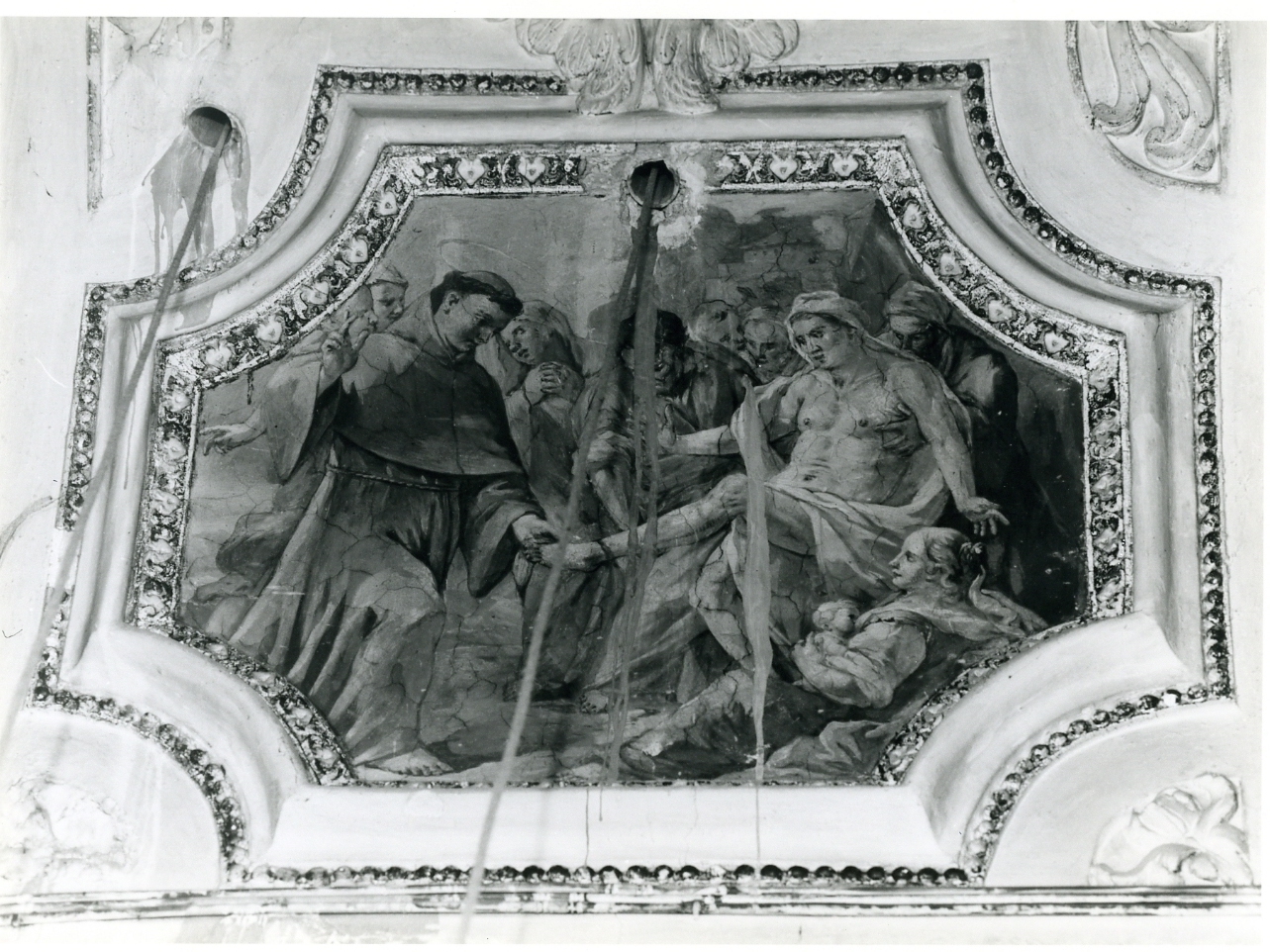 SANT'ANTONIO DI PADOVA E IL MIRACOLO DELL'ASINO (DIPINTO, ELEMENTO D'INSIEME) - AMBITO NAPOLETANO (Seconda metà sec. XVII)