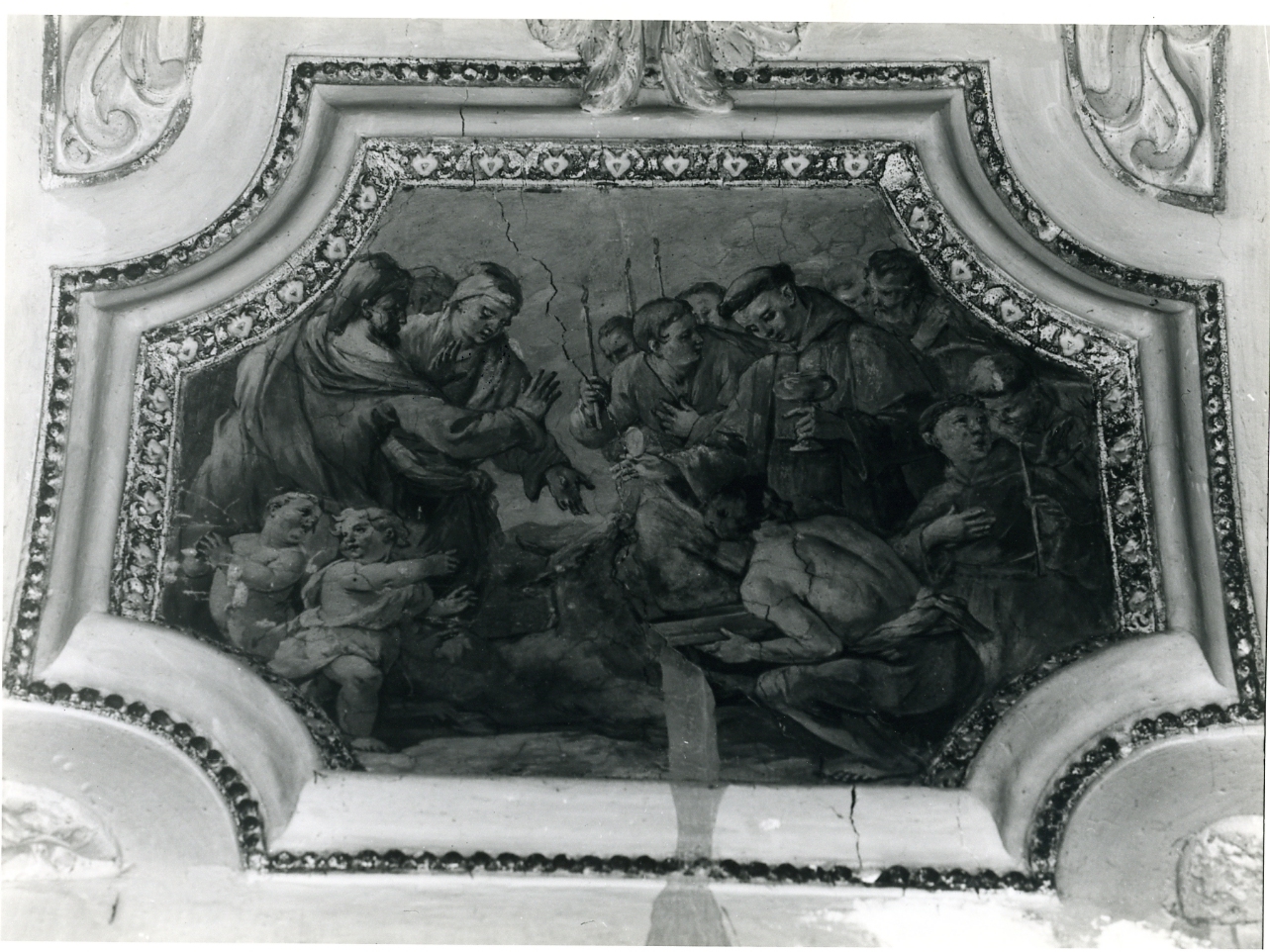 SANT'ANTONIO DI PADOVA E IL MIRACOLO DEL PIEDE RIATTACCATO (DIPINTO, ELEMENTO D'INSIEME) - AMBITO NAPOLETANO (Seconda metà sec. XVII)