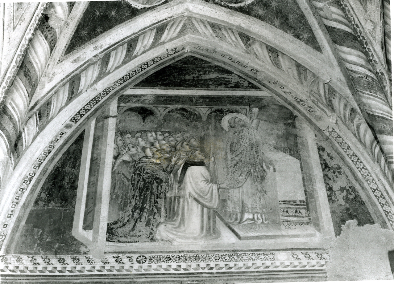 San Pietro Celestino celebra la messa da monaco (dipinto, elemento d'insieme) di Speziario Cavarretto Antonio (sec. XIV)