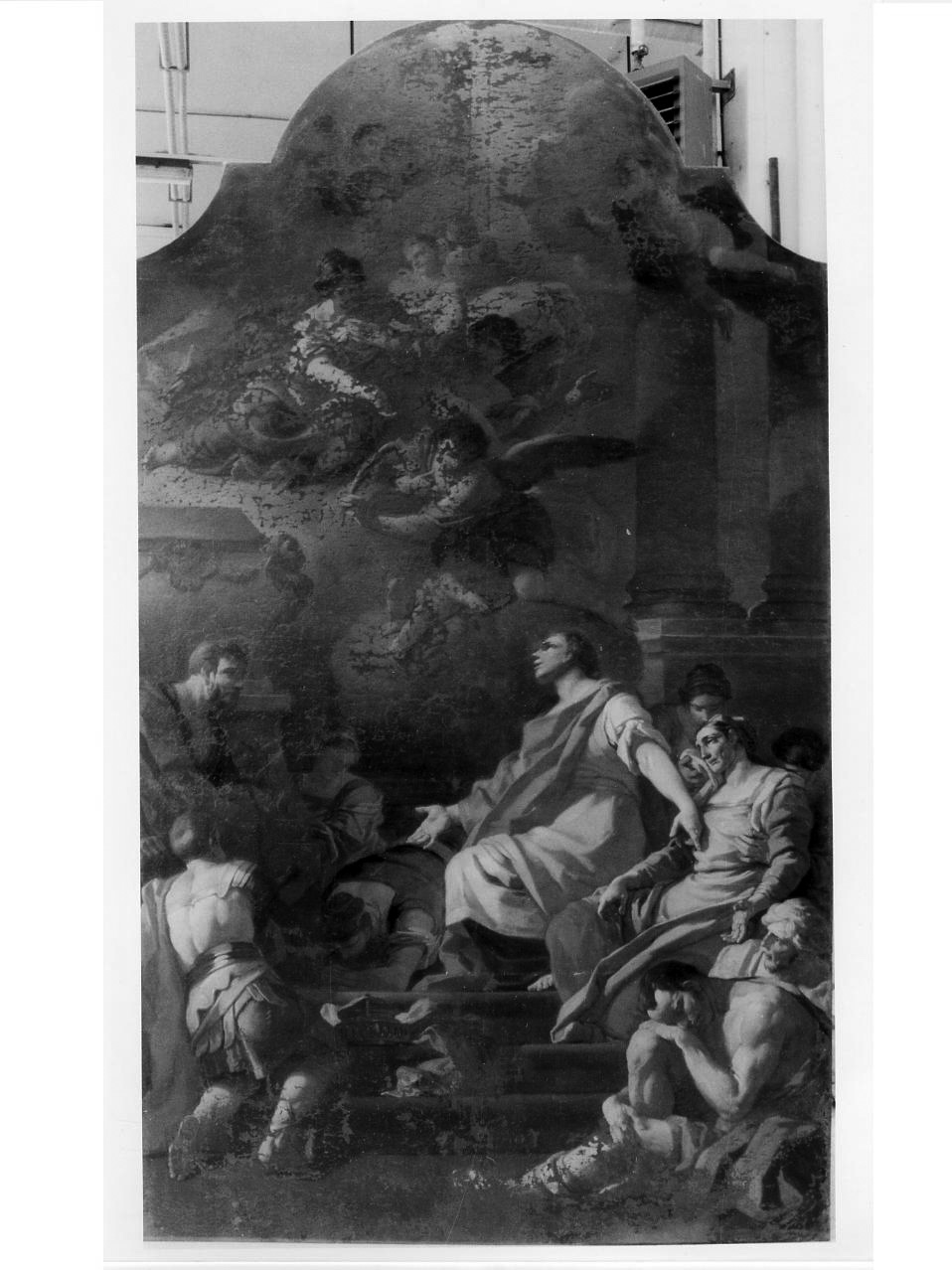 Santa Lucia in ginocchio sulla tomba di Sant'Agata (dipinto) di Mondo Domenico (sec. XVIII)