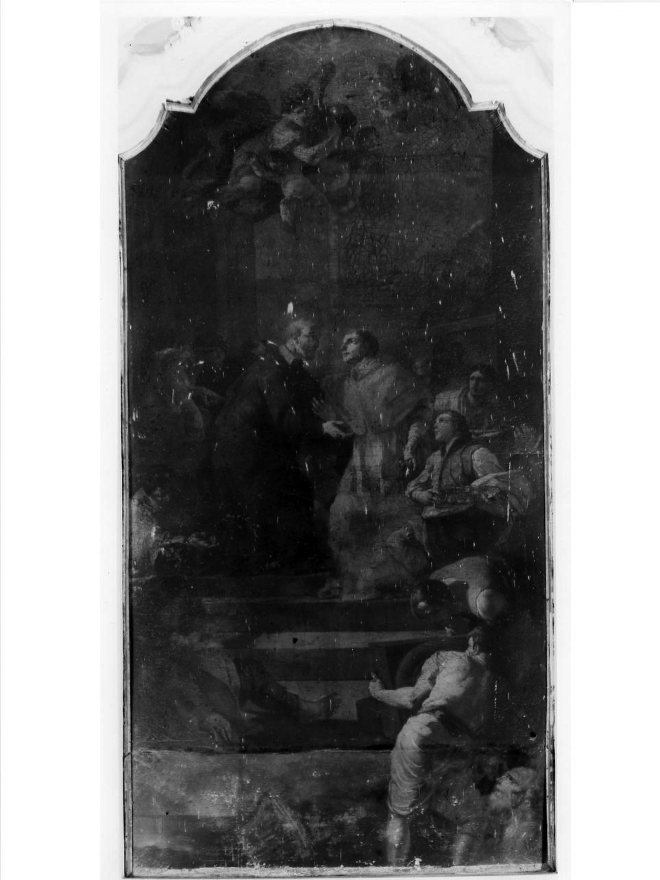 San Filippo Neri incontra San Carlo Borromeo (dipinto) di Mondo Domenico (sec. XVIII)