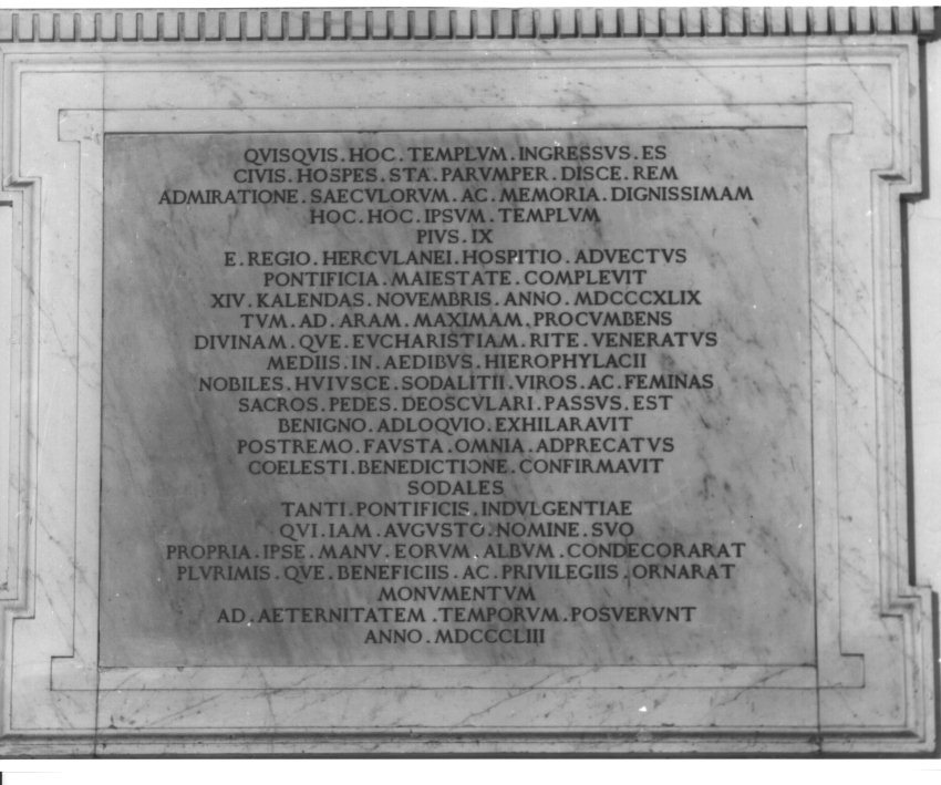 LAPIDE COMMEMORATIVA - ambito napoletano (Metà sec. XIX)