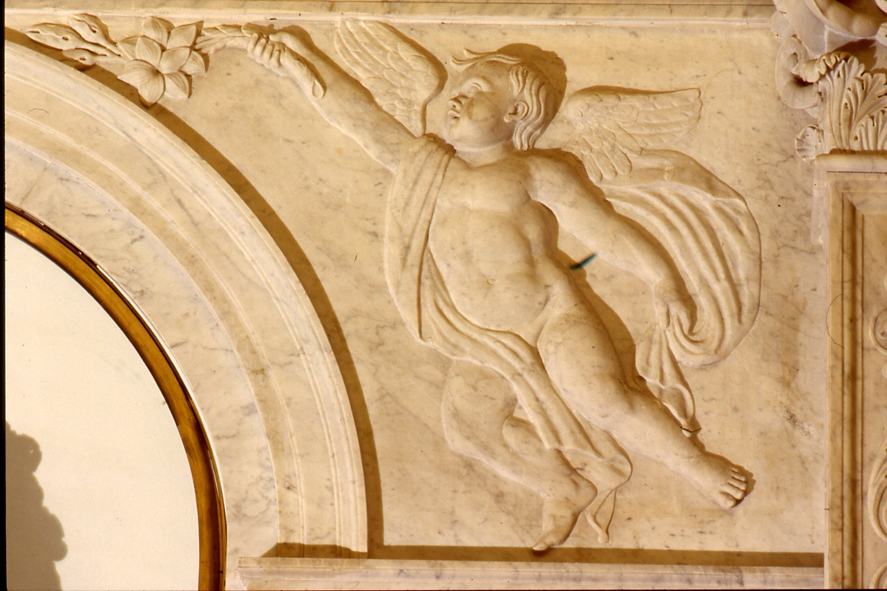 putto reggighirlanda (scultura) - bottega napoletana (fine sec. XIX)