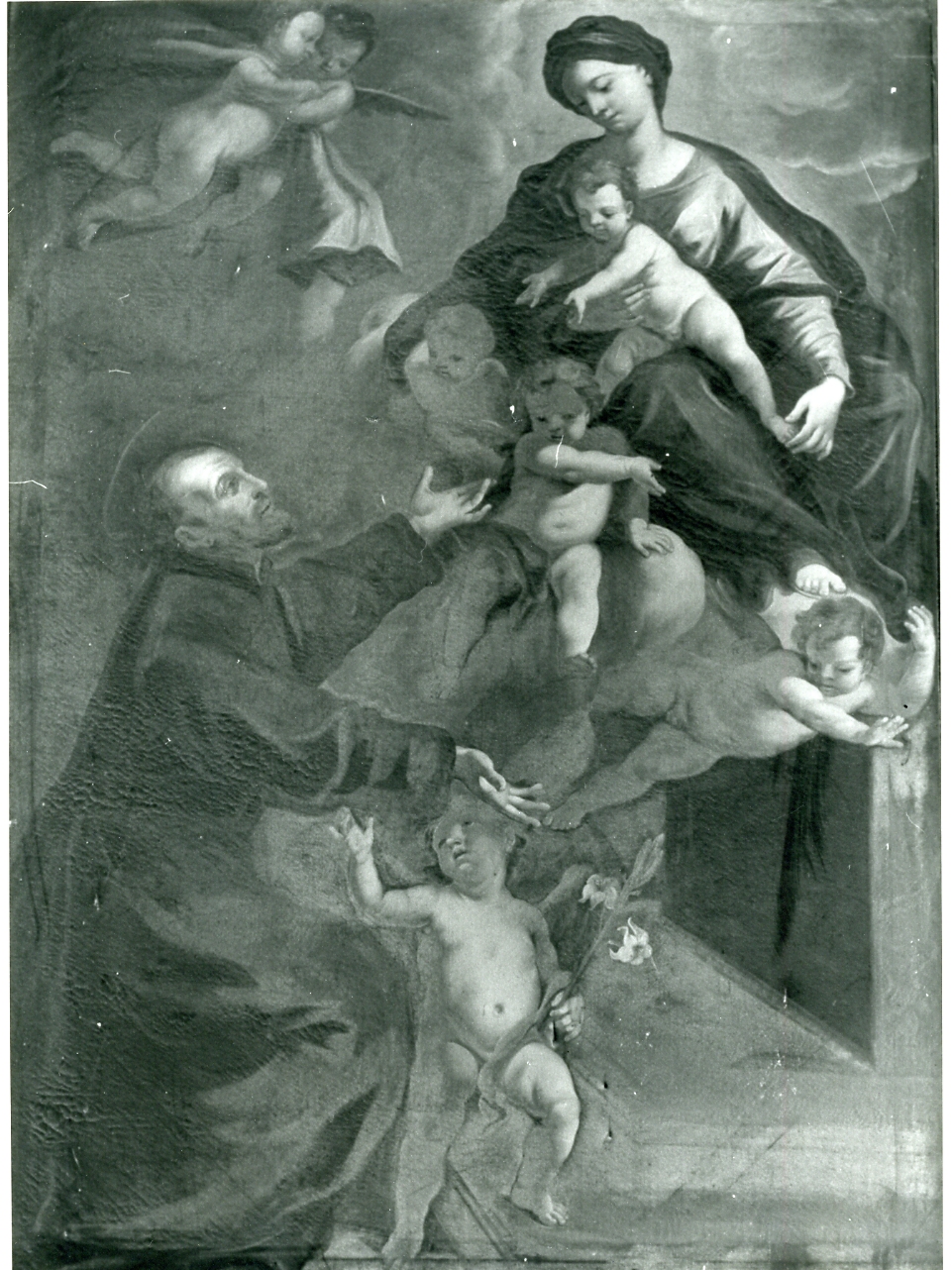 apparizione della Madonna col Bambino a San Gaetano da Thiene (dipinto) di Vaccaro Andrea (scuola) (metà sec. XVII)