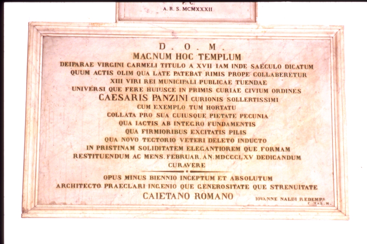 lapide celebrativa - bottega napoletana (sec. XIX)