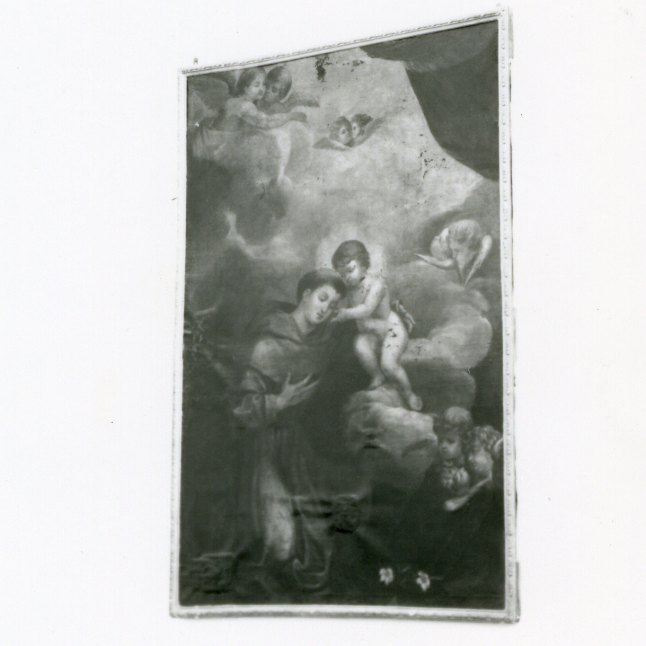 SANT'ANTONIO DI PADOVA CON IL BAMBINO GESU' ED ANGELI (DIPINTO) - AMBITO NAPOLETANO (Prima metà sec. XIX)