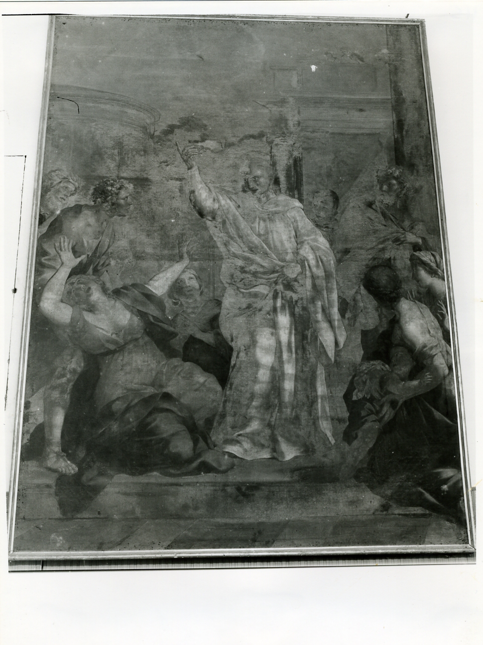 SANTO DOMENICANO LIBERA UN'INDEMONIATA (DIPINTO) - AMBITO NAPOLETANO (Prima metà sec. XVII)