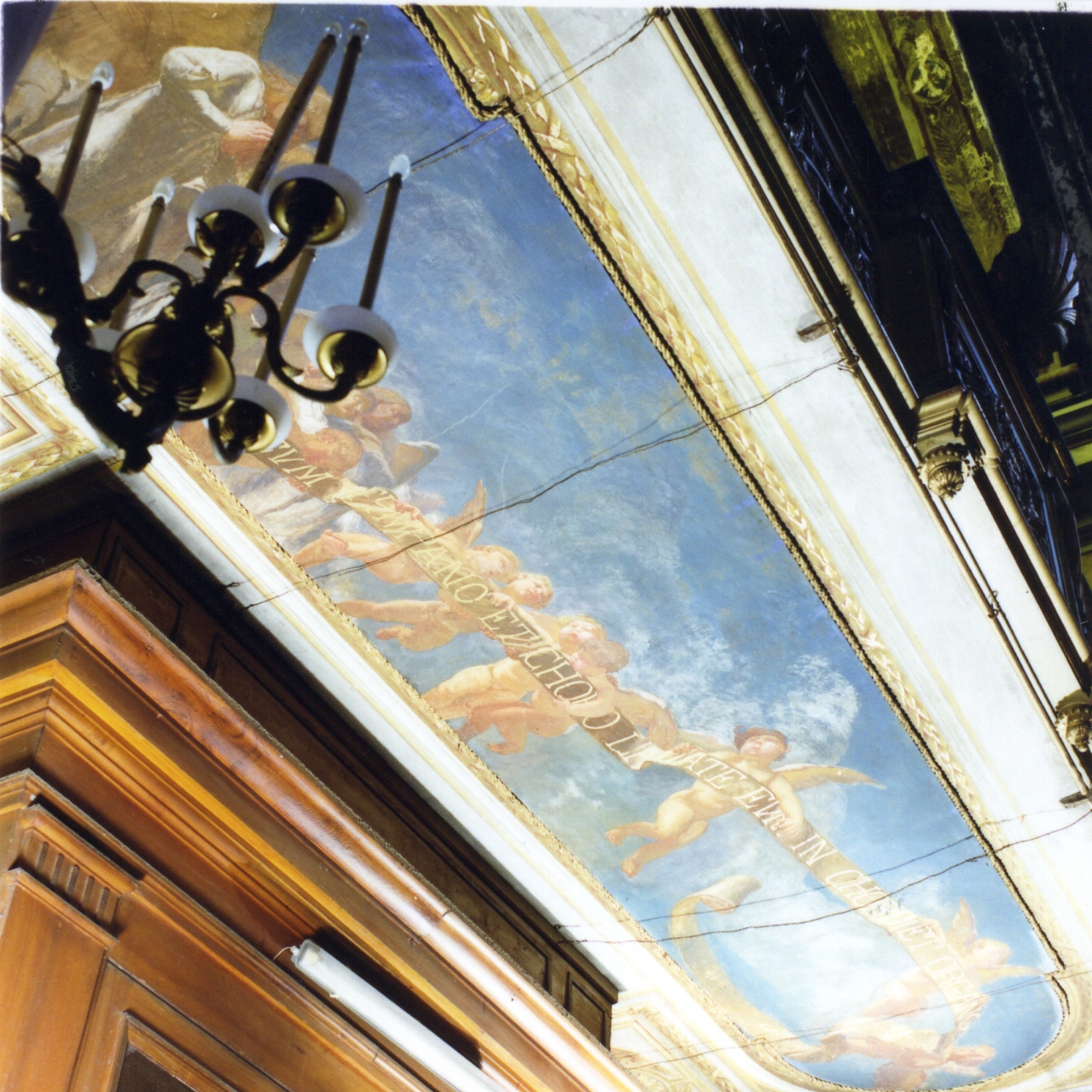 angeli reggicartiglio (dipinto) - ambito napoletano (ultimo quarto sec. XIX)