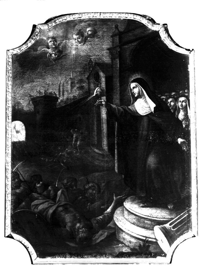 Santa Chiara respinge i saraceni con l'ostensorio (dipinto) - ambito napoletano (seconda metà sec. XVIII)