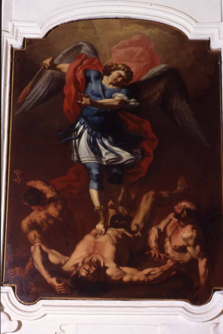 San Michele Arcangelo scaccia gli angeli ribelli dal paradiso (dipinto) di Rossi Nicola Maria (prima metà sec. XVIII)