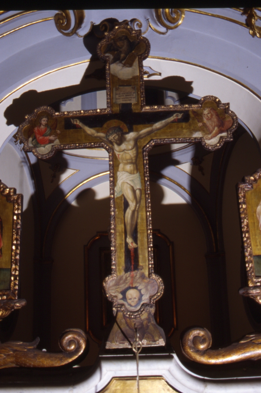 crocifissione di Cristo con simboli degli evangelisti (polittico) di Caruso Eustachio (sec. XVIII)