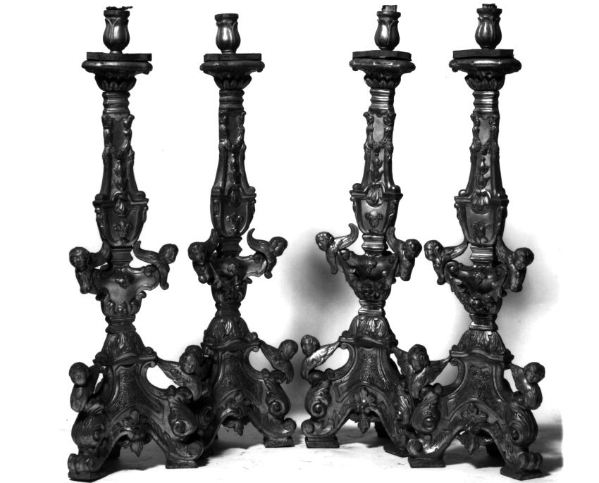 candeliere d'altare, serie - bottega napoletana (metà sec. XIX)