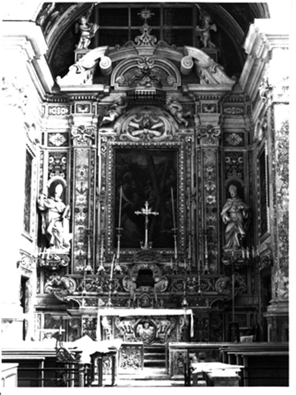 altare maggiore, complesso decorativo di Lazzari Dionisio (sec. XVII)