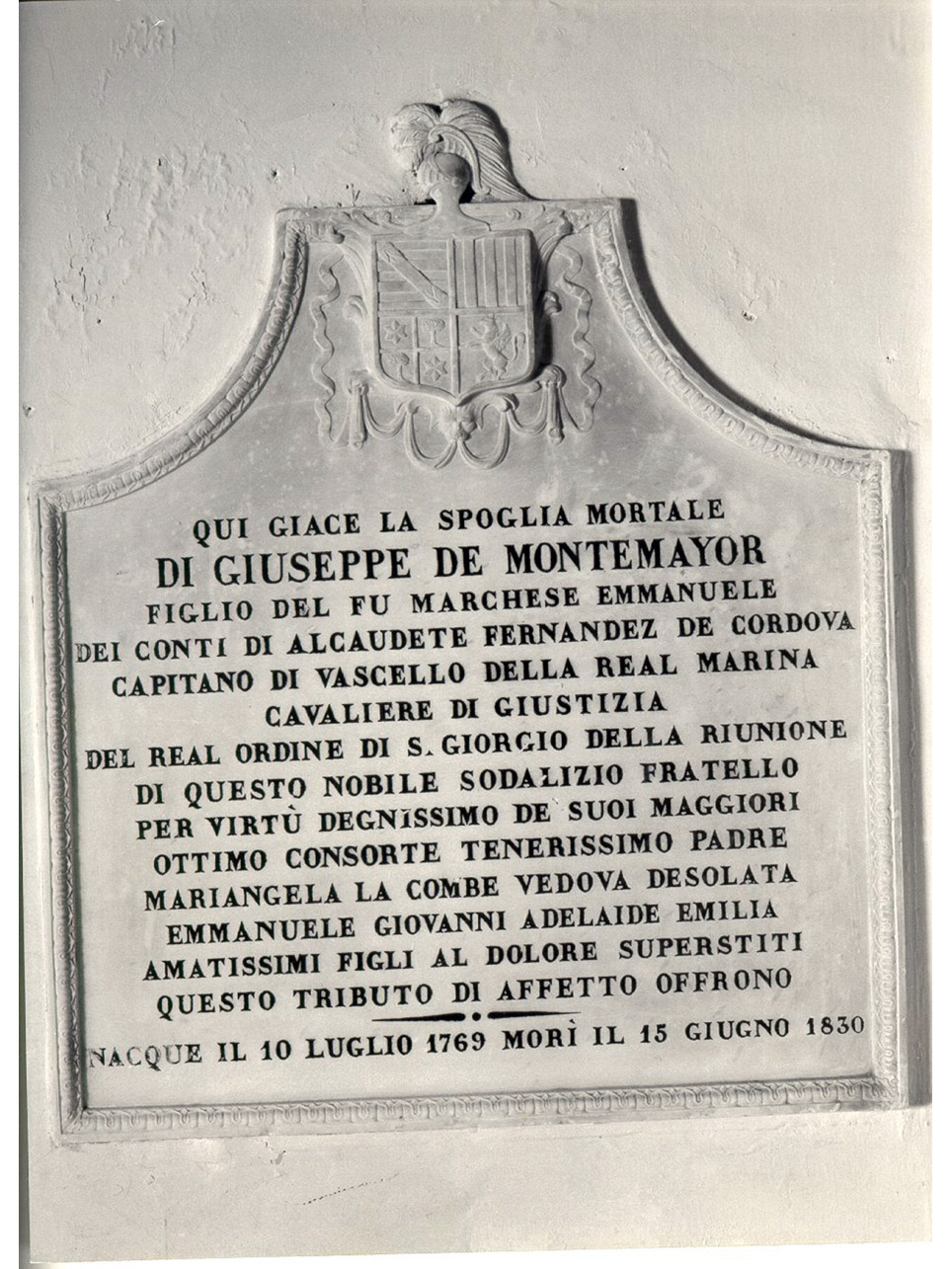LAPIDE COMMEMORATIVA - ambito napoletano (SECONDO QUARTO sec. XIX)