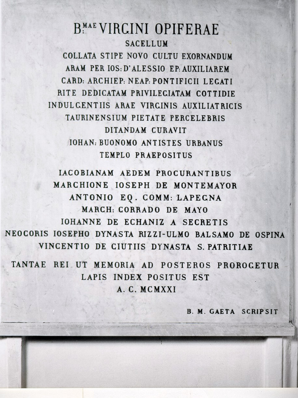 LAPIDE COMMEMORATIVA - ambito napoletano (PRIMO QUARTO sec. XX)