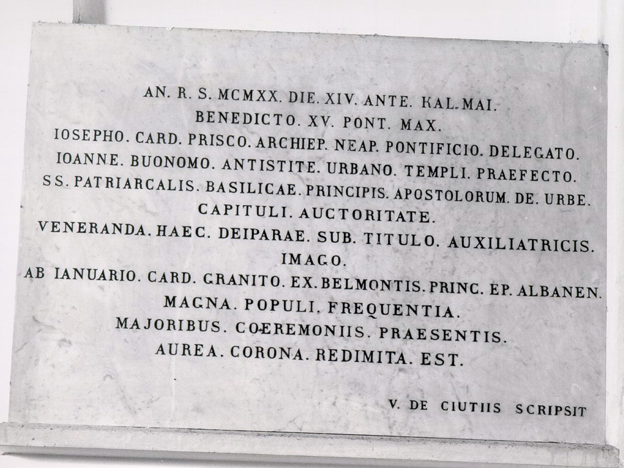 LAPIDE COMMEMORATIVA - ambito napoletano (PRIMO QUARTO sec. XX)