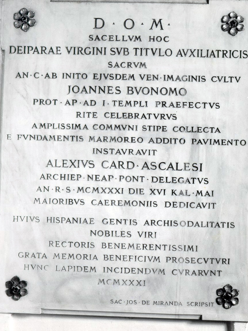 LAPIDE COMMEMORATIVA - ambito napoletano (SECONDO QUARTO sec. XX)