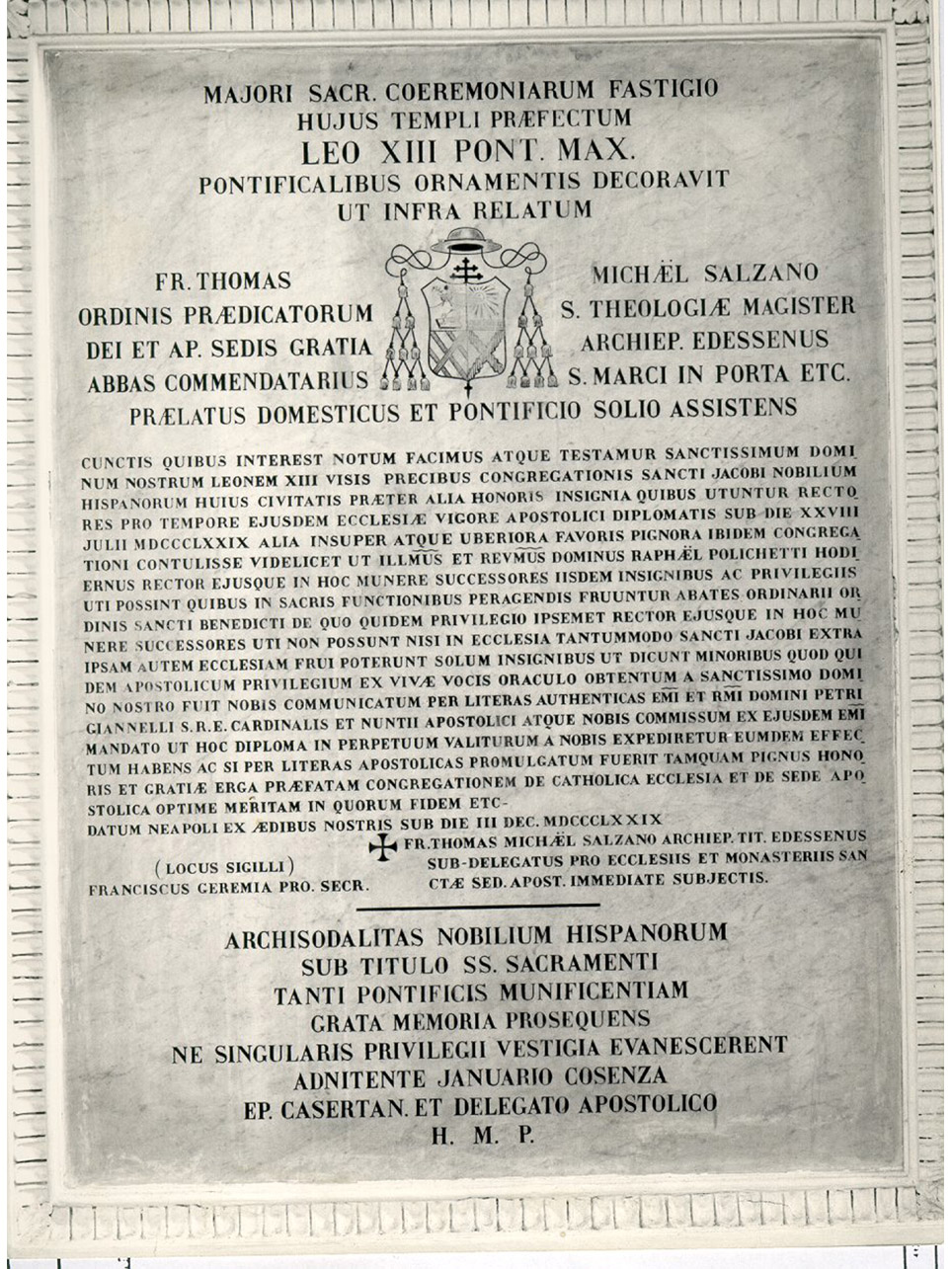 LAPIDE COMMEMORATIVA (ULTIMO QUARTO sec. XIX)