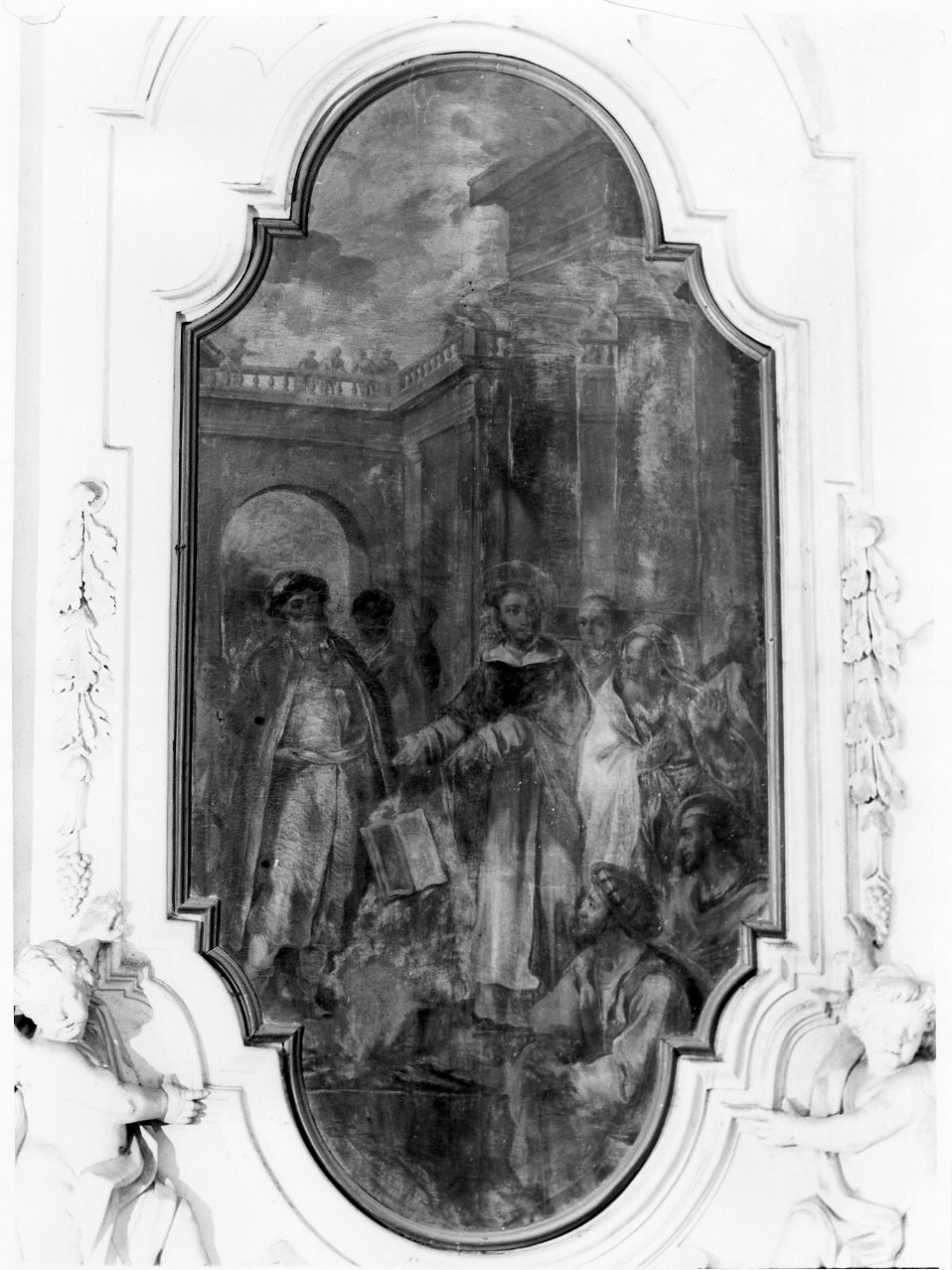 San Domenico e il rogo dei libri degli eretici albigesi (dipinto) di Cacciapuoti Nicola (sec. XVIII)