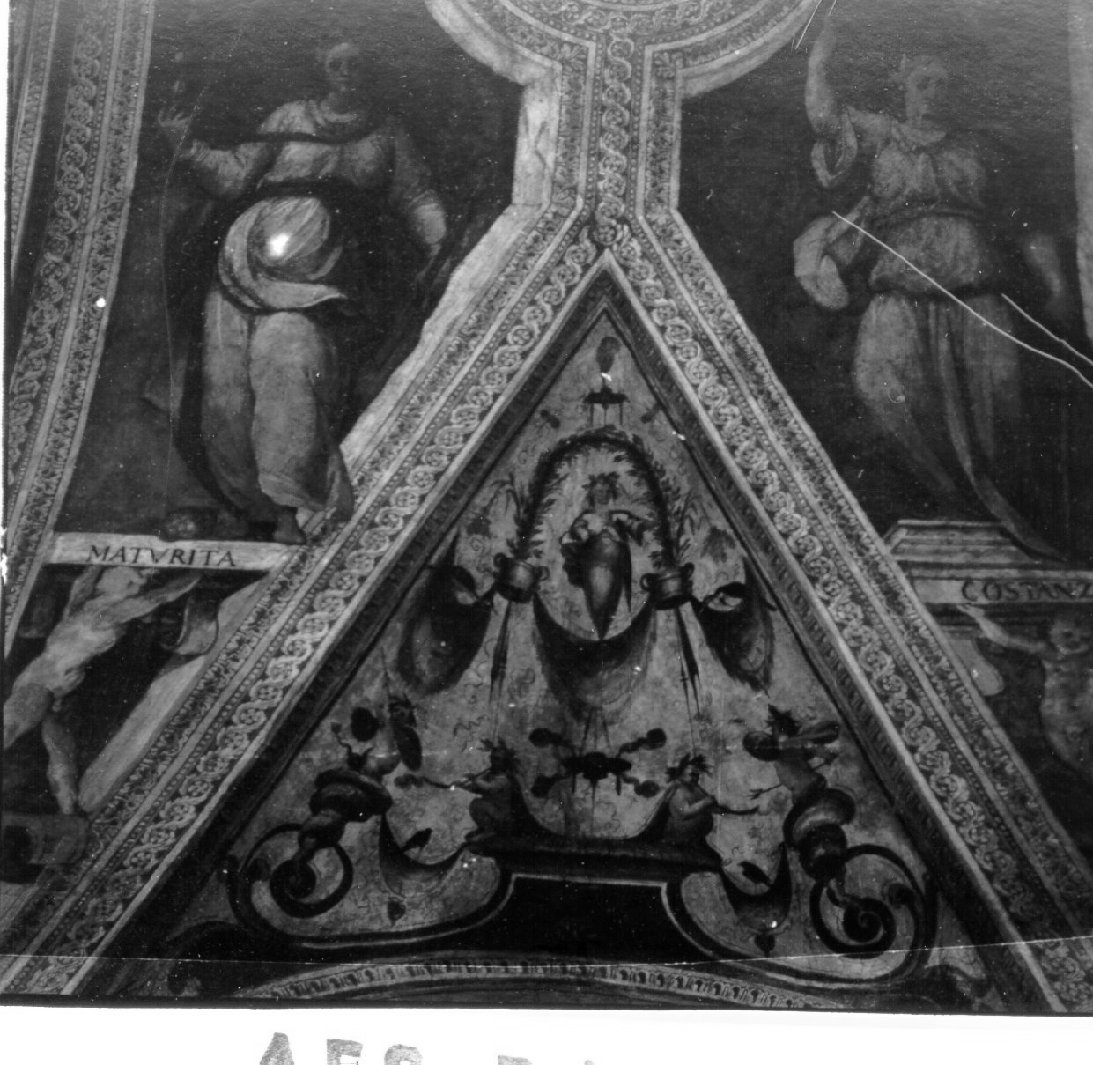 figura allegorica femminile (dipinto, elemento d'insieme) di Rodriguez Luigi (e aiuti) (primo quarto sec. XVII)