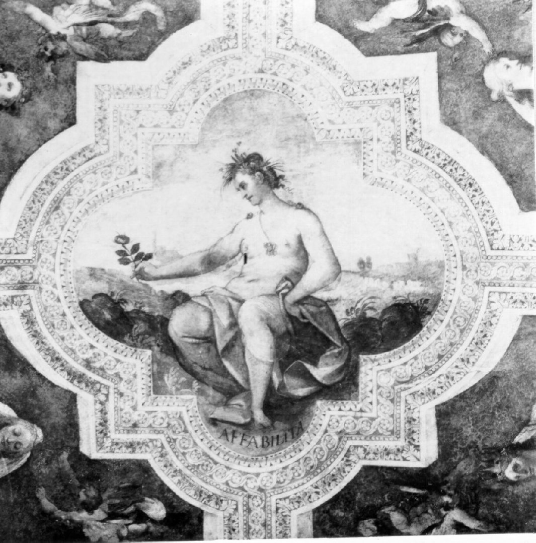 figura allegorica femminile (dipinto, elemento d'insieme) di Rodriguez Luigi (e aiuti) (primo quarto sec. XVII)