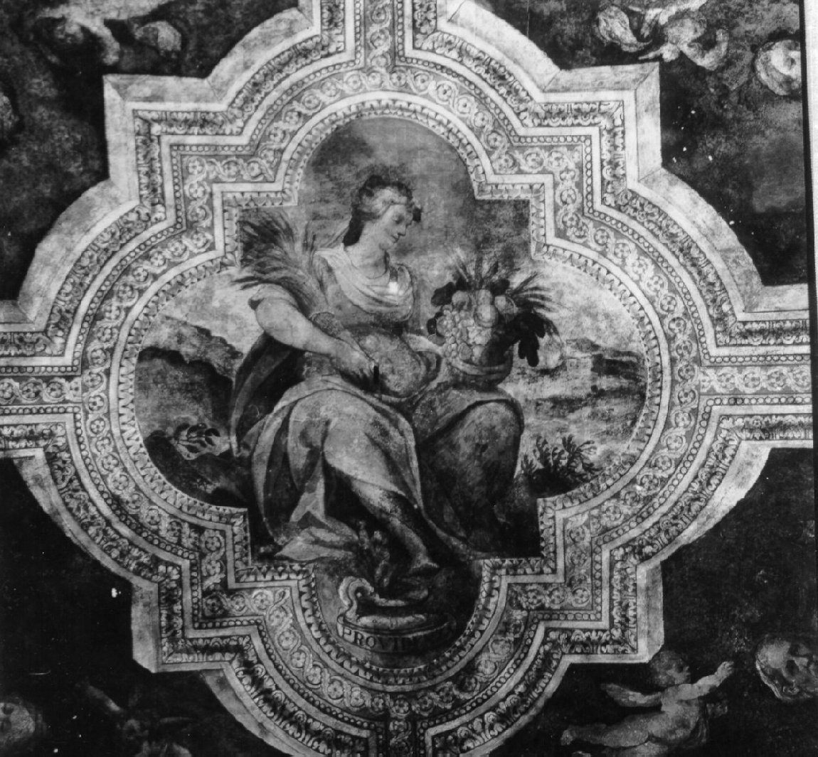 figura allegorica femminile (dipinto, elemento d'insieme) di Rodriguez Luigi (e aiuti) (primo quarto sec. XVII)