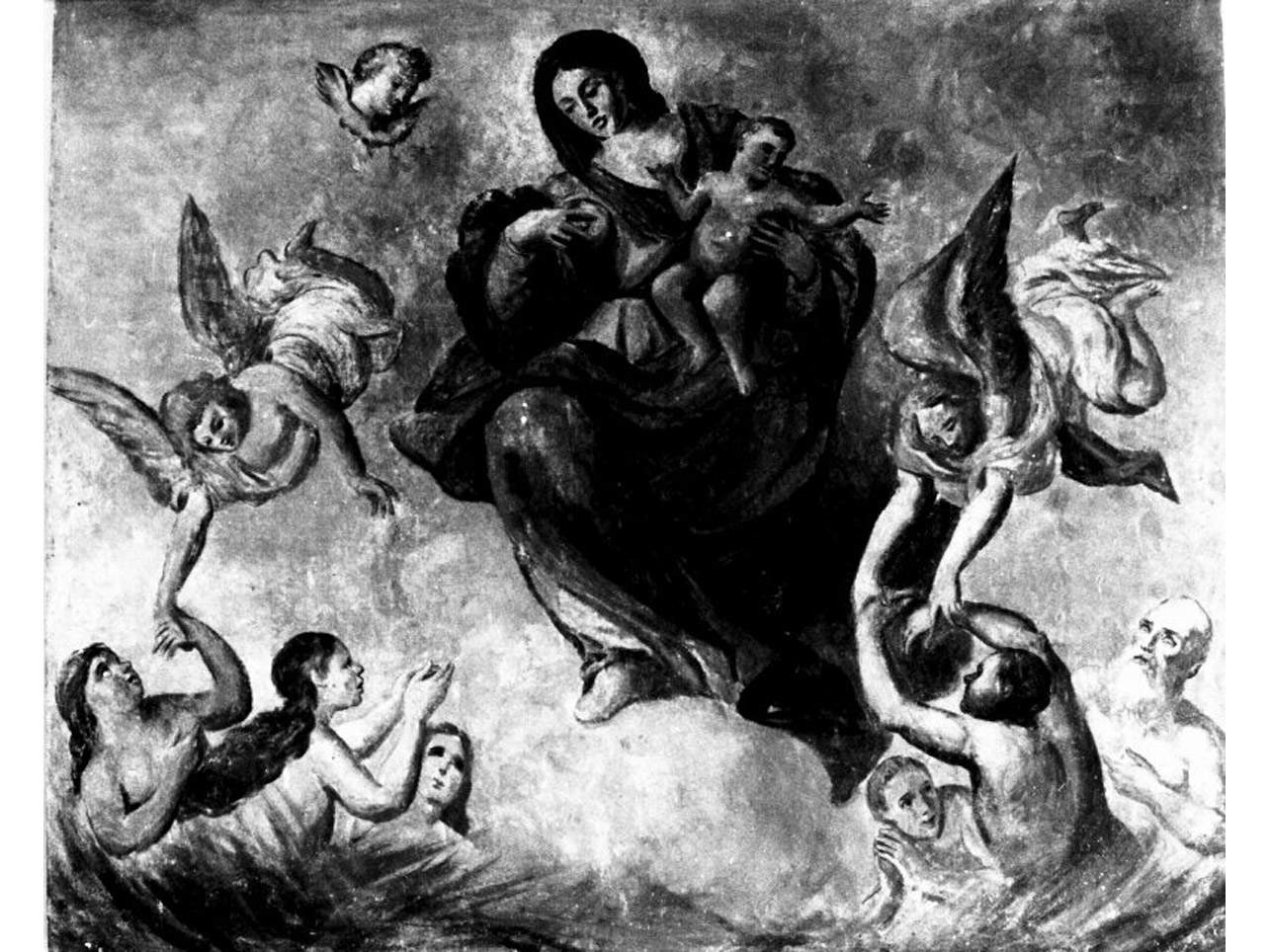 Madonna con personaggi che implorano il suo aiuto (dipinto) - ambito napoletano (metà sec. XIX)