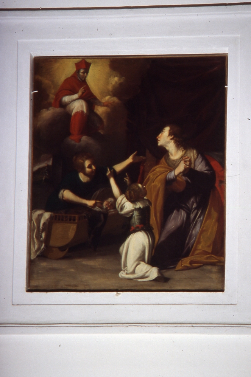 San Carlo Borromeo guarisce Giovanna Marone (dipinto, elemento d'insieme) di De Bellis Antonio (sec. XVII)