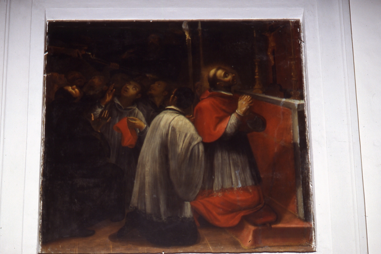 Girolamo Donato Farina attenta alla vita di San Carlo (dipinto, elemento d'insieme) di De Bellis Antonio (sec. XVII)