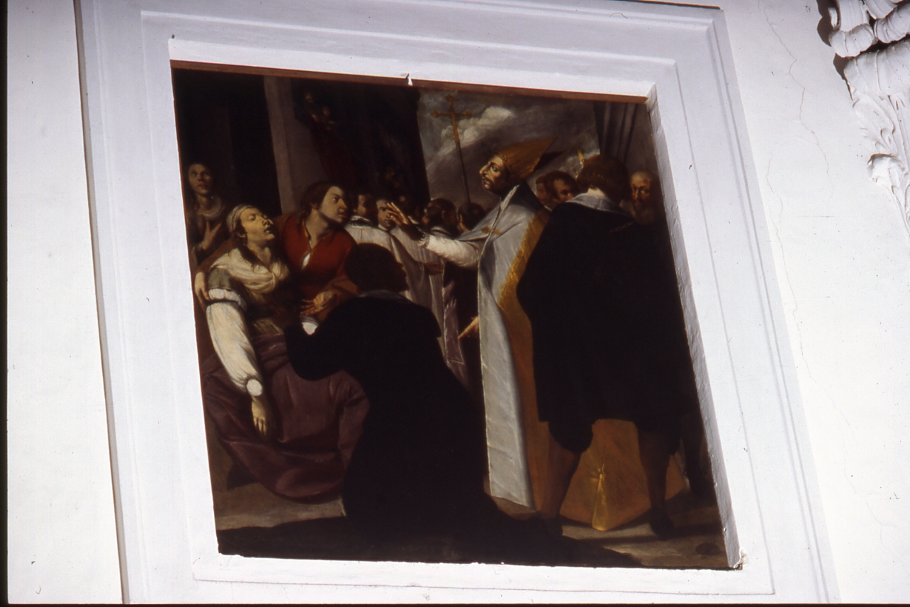 San Carlo Borromeo guarisce Margherita Vertua (dipinto, elemento d'insieme) di De Bellis Antonio (secondo quarto sec. XVII)