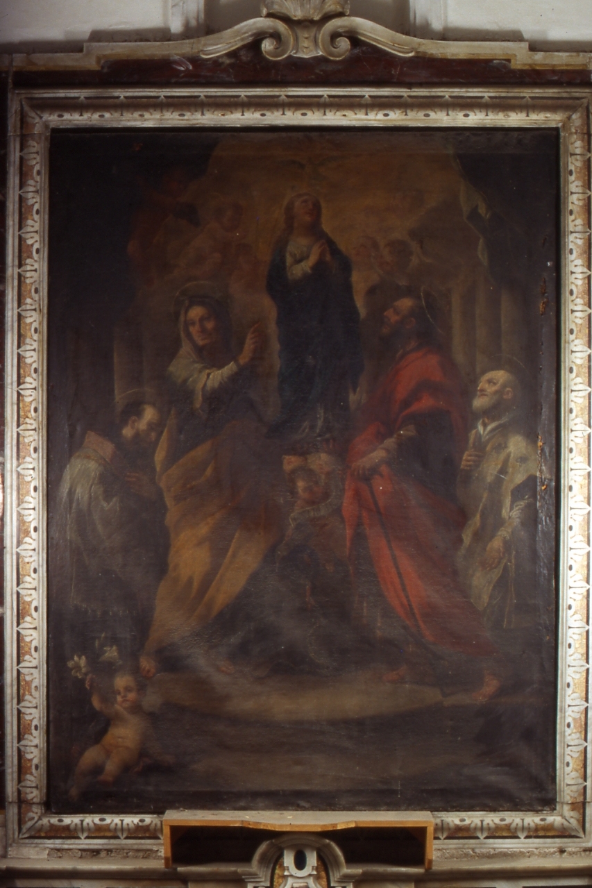 Madonna tra San Gioacchino Sant'Anna San Filippo Neri e San Gaetano Da Thiene (dipinto) di Simonelli Giuseppe (inizio sec. XVIII)