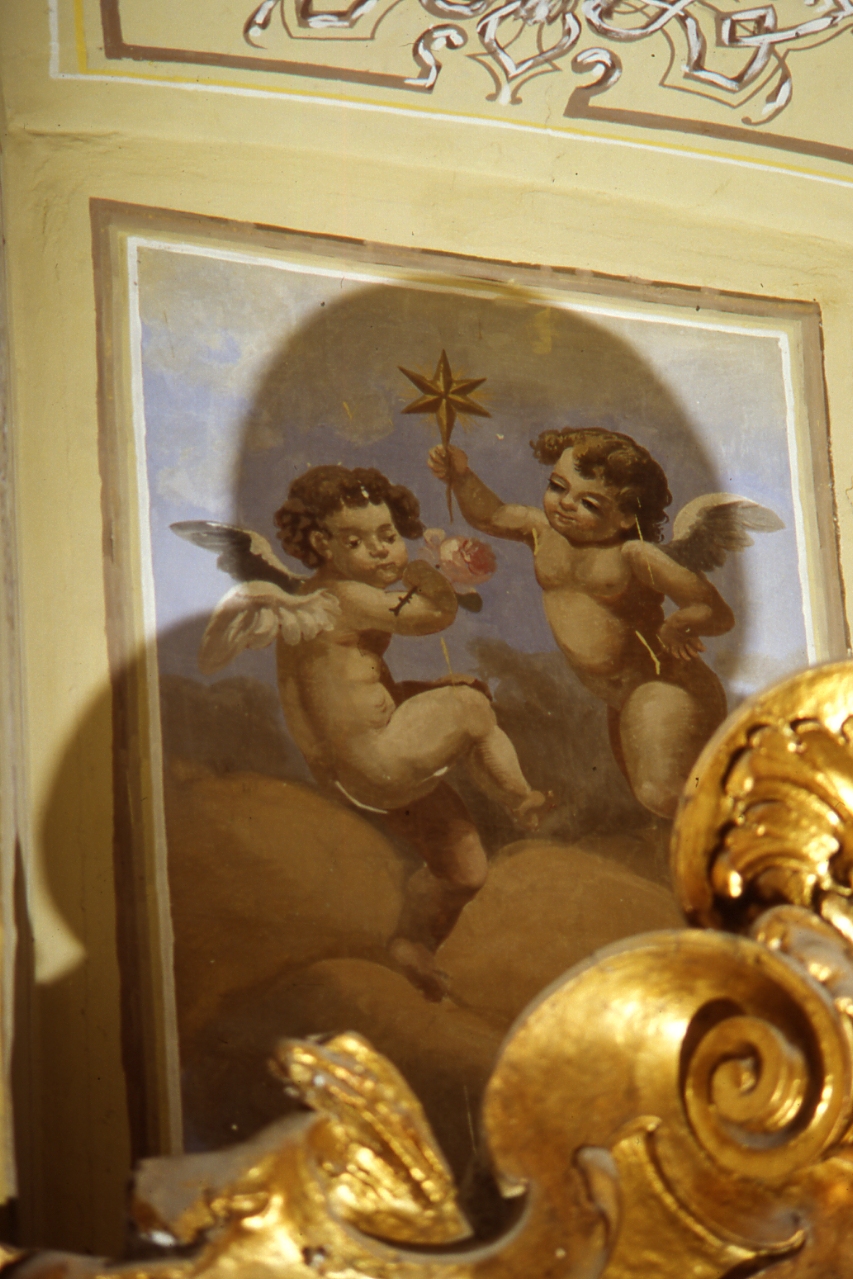 angeli con simboli mariani (dipinto) - ambito napoletano (fine sec. XIX)