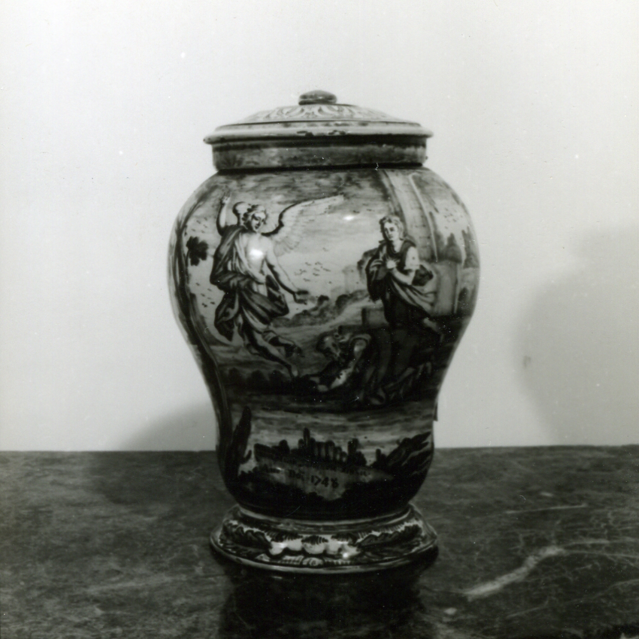 Tobia e San Raffaele arcangelo (vaso da farmacia, serie) di Massa Donato (e aiuti), Sallandra Lorenzo (metà sec. XVIII)