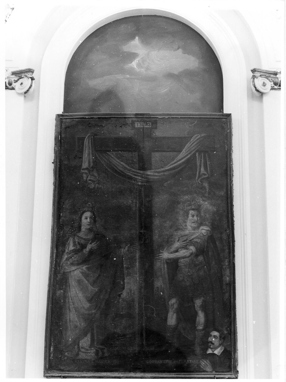 L' imperatore Costantino e la madre Elena ai piedi della croce di Gerusalemme, adorazione della croce (dipinto) - ambito campano (fine sec. XVIII)