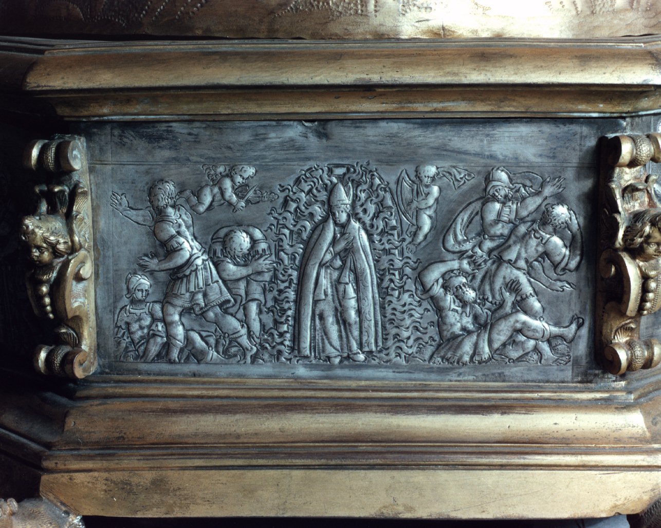San Gennaro esce illeso dalla fornace ardente (decorazione) - ambito napoletano (sec. XVII)