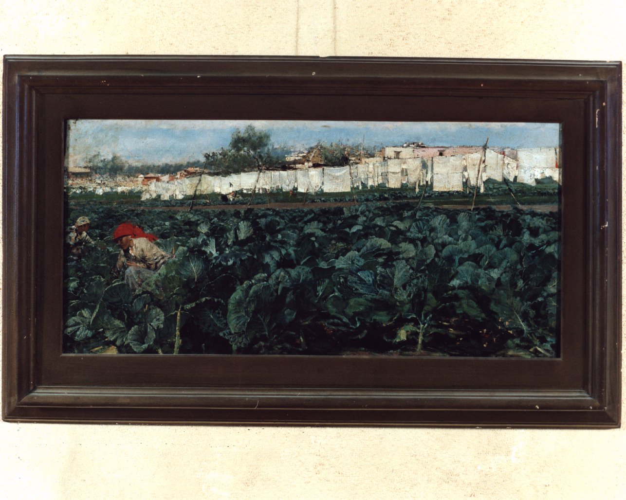 biancheria al sole, paesaggio rurale (dipinto) di Pratella Attilio (primo quarto sec. XX)