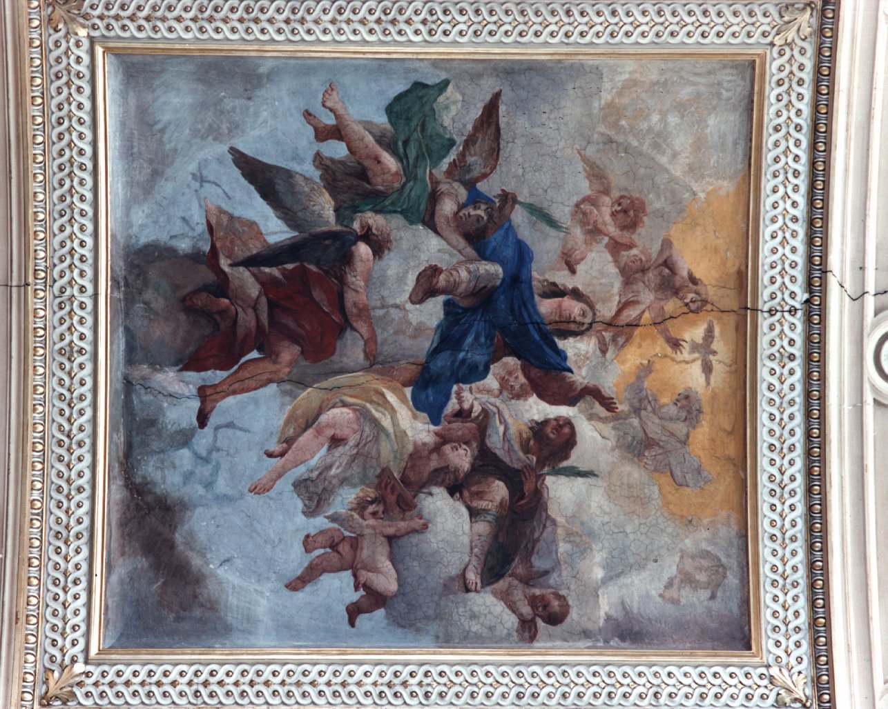 la Trinità accoglie San Cosma e San Damiano (dipinto, elemento d'insieme) di Simonelli Giuseppe (sec. XVIII)
